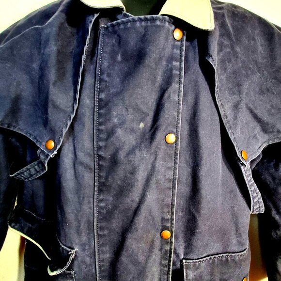 VTG Oilskin Full-Length Duster Coat With Cape Medium 100% Cotton Made In USA - Picture 8 of 16